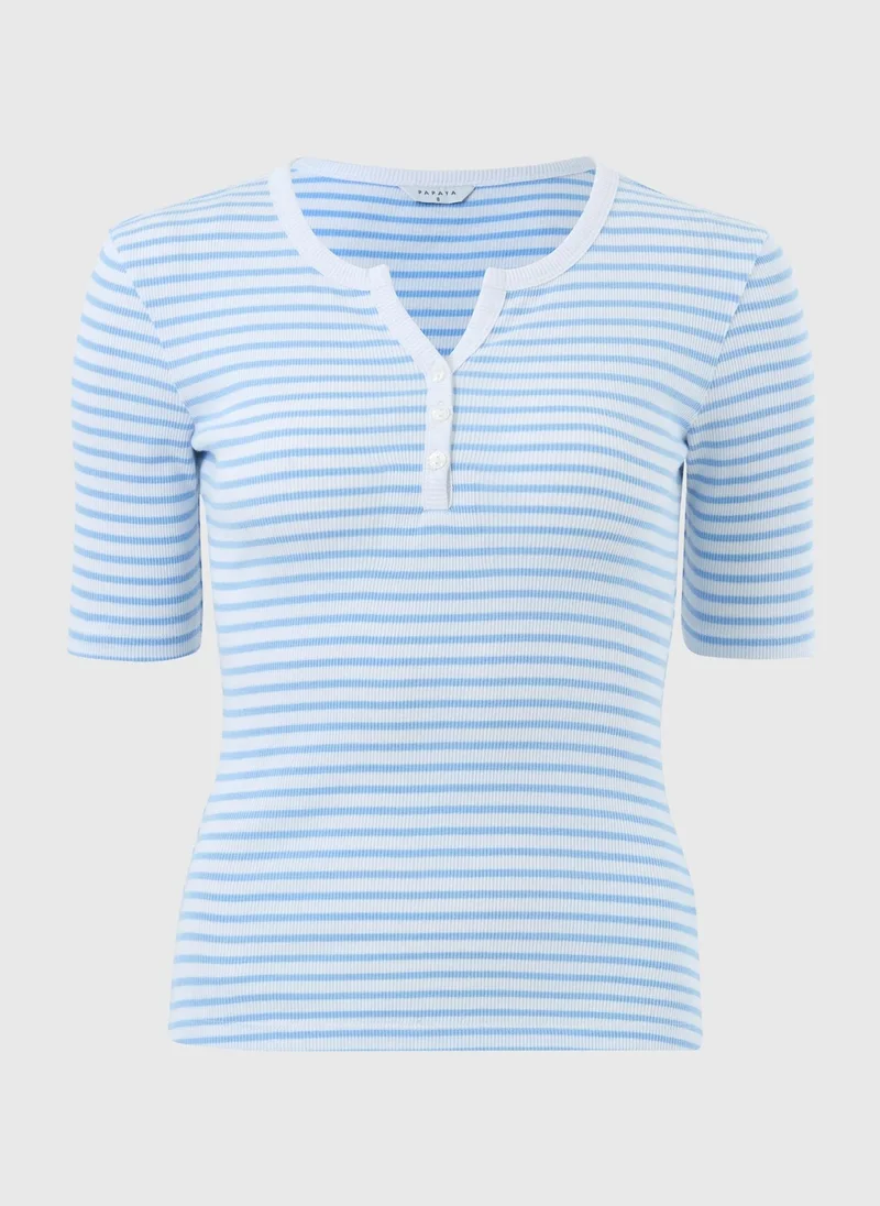 Matalan Blue Stripe Short Sleeve Henley T-Shirt